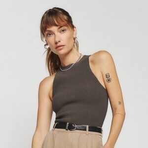 Reformation Hudson Ribbed Sweater Tank Top in Putty Brown
